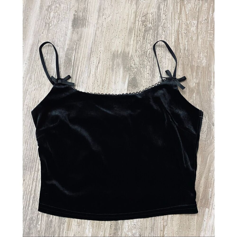 Le Lis Black Crop Velvet Bow Tank Top Sz S